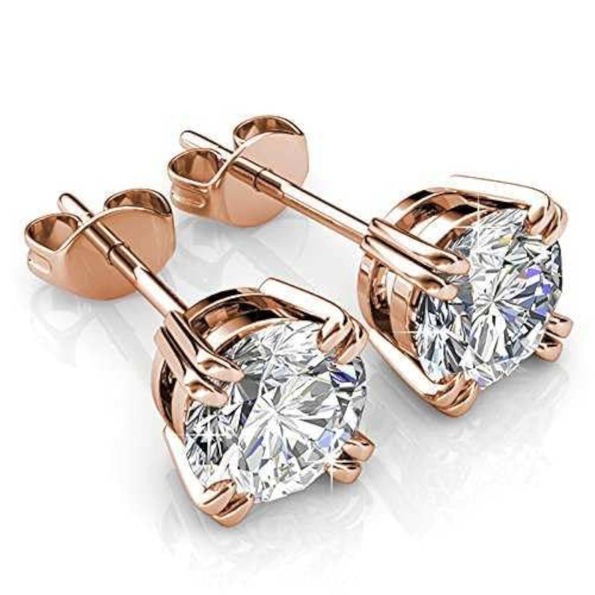 Women's Rose Stud Earrings Embellished with Cubic Zirconia
